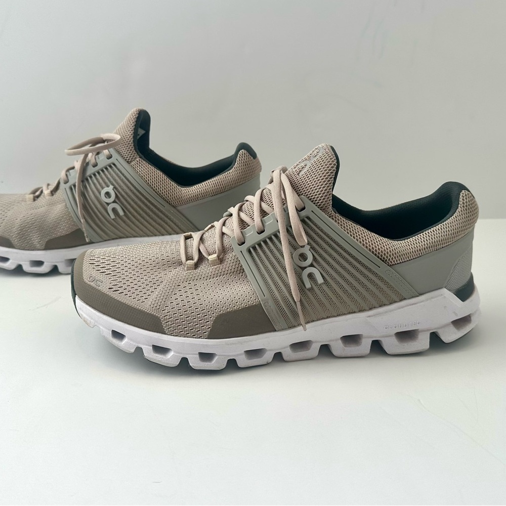 On Running Beige and Gray Athletic Shoes